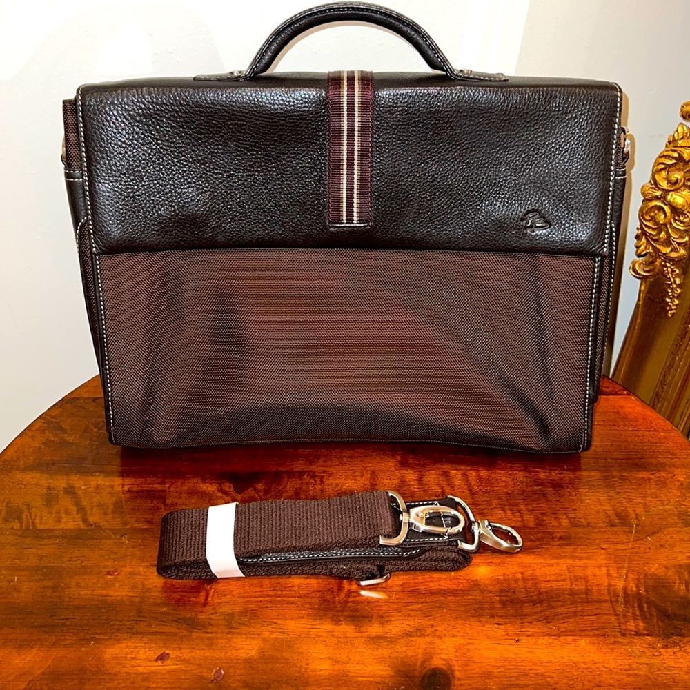 Pierre Balmain Leather Nylon Brief Laptop Messenger Bag 11 1/2 X 15 1/2 X 3 1/2”